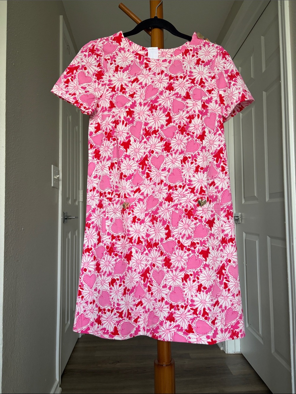 Lilly Pulitzer Pink & Red Heart Floral Short Sleeve Dress